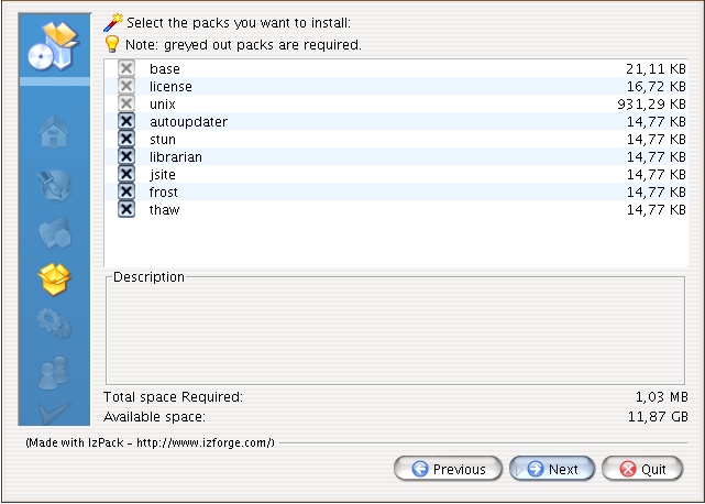 Select Software Components Screenshot